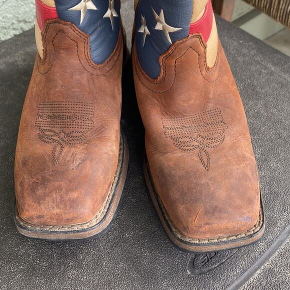 Durango Patriotic Wellington Square Toe Boots youth leather size 4 American flag - Picture 5 of 8